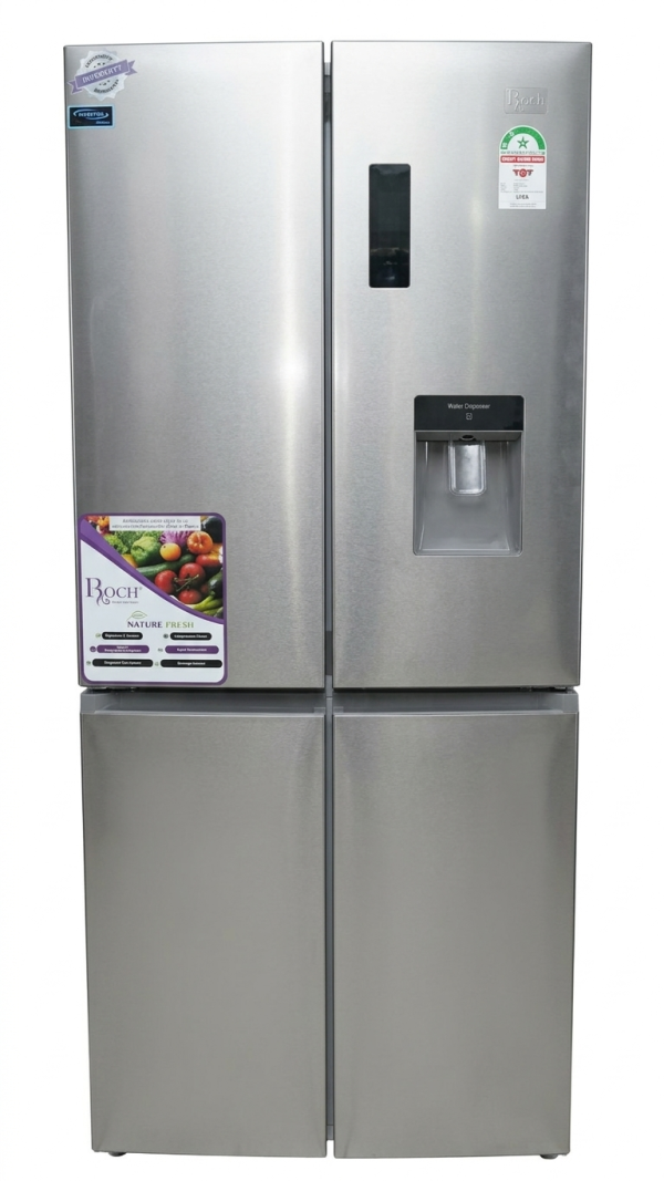 Roch RFR-525IWD4-I 420L Four-Door Side-by-Side Refrigerator with Water Dispenser – Stainless Steel