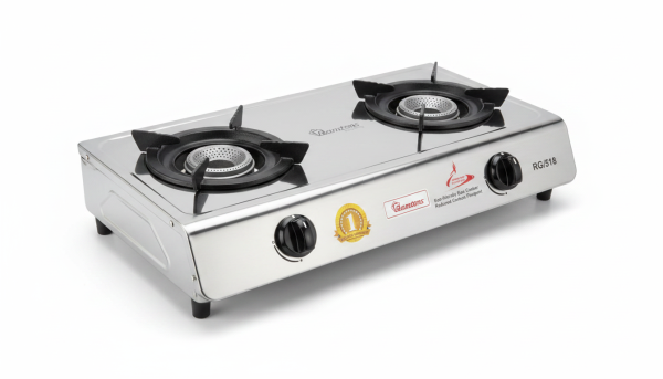 Ramtons RG/518 Double Burner Gas Cooker - Stainless Finish with Eco-Friendly Gas