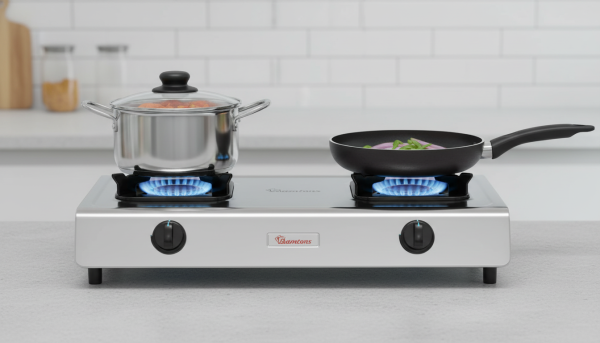Ramtons RG/518 Double Burner Gas Cooker - Stainless Finish with Eco-Friendly Gas