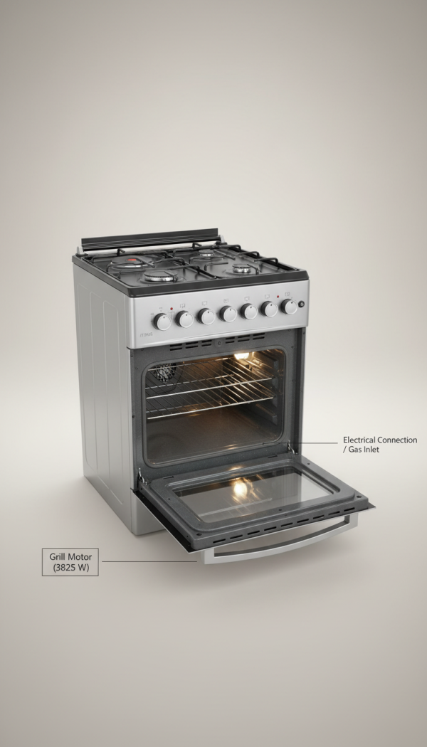 Mika MST58U31E3BLEM Gas & Electric Cooker, 5.05 KW Total Power, Sleek Silver Finish, Efficient Cooking Solution