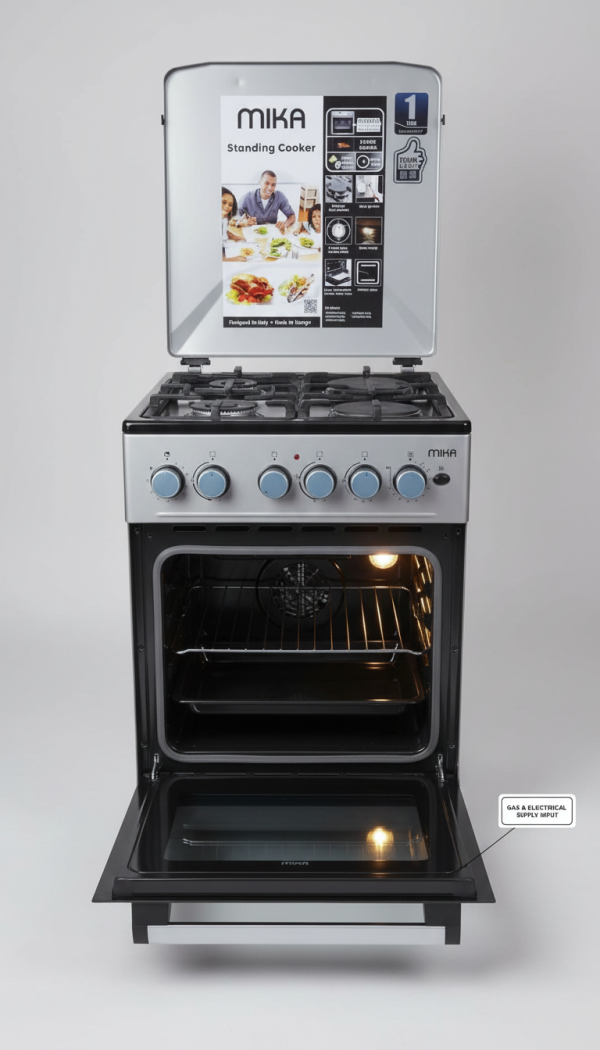 Mika MST5060P4GESL Free Standing Oven, 50x60, Black & Grey, Efficient Cooking for Your Home