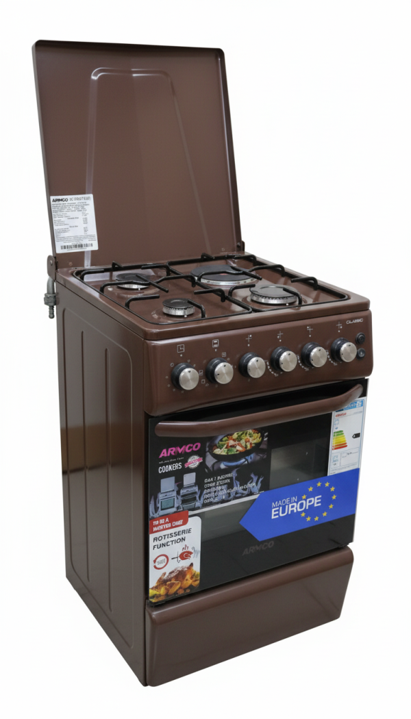 Armco GC-F5531FX Cooker, 3 Gas Burners Plus Hot Plate, Rotisserie Function, Made in Europe