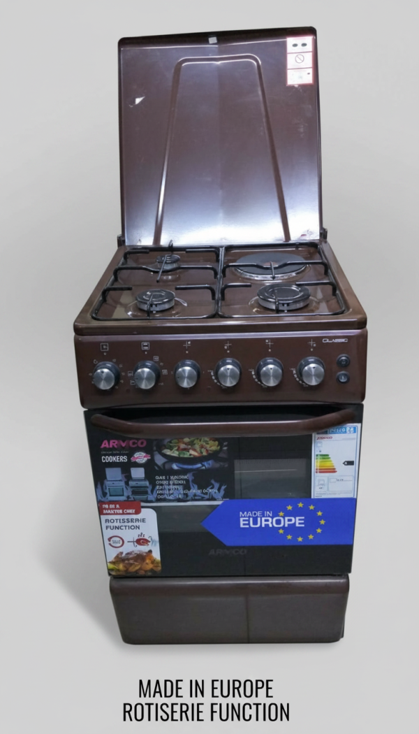 Armco GC-F5531FX Cooker, 3 Gas Burners Plus Hot Plate, Rotisserie Function, Made in Europe
