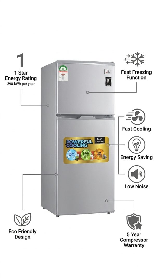 SmartPro SFR-225-DT-I Refrigerator Freezer, Fast Cooling, Low Noise, 5 Year Compressor Warranty