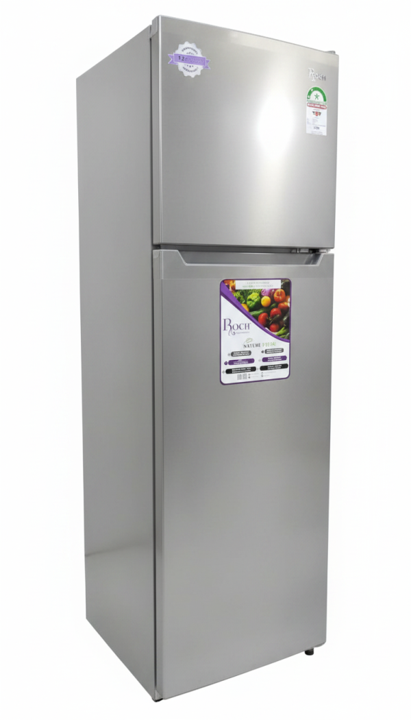 ROCH RFR-325DTN-I Refrigerator, 80W Energy Efficient, Silver Finish, Save Energy with Every Use