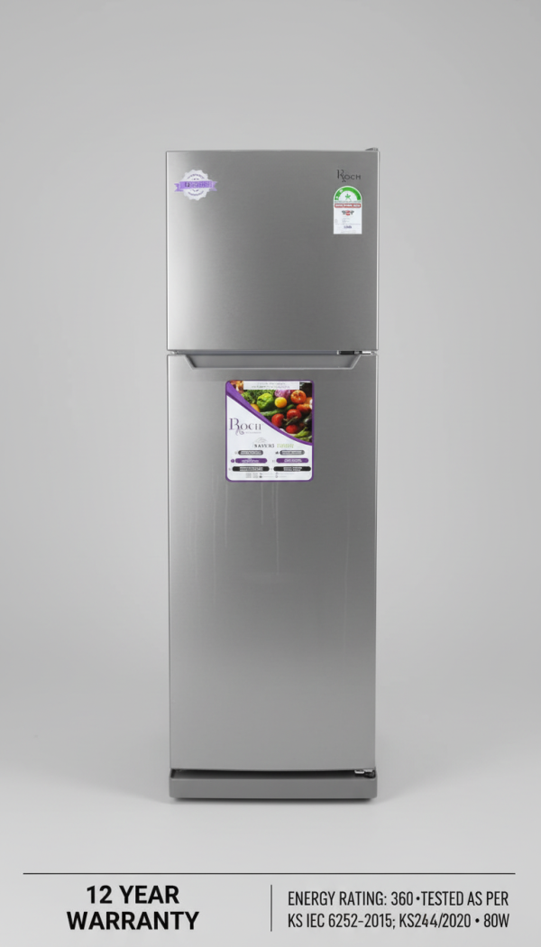 ROCH RFR-325DTN-I Refrigerator, 80W Energy Efficient, Silver Finish, Save Energy with Every Use