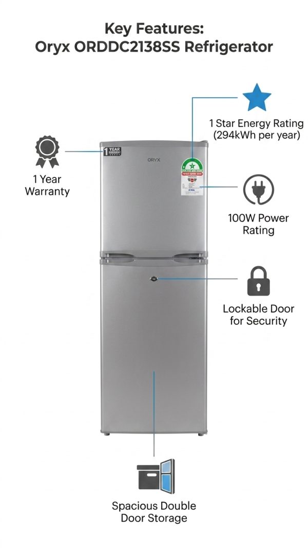Oryx ORDDC2138SS Refrigerator, 100W, 1 Star Rating, 1 Year Warranty