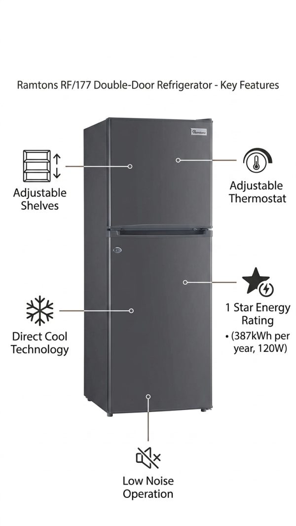 Ramtons RF/177 Refrigerator with 120W Power, Energy Saving in Stylish Finish