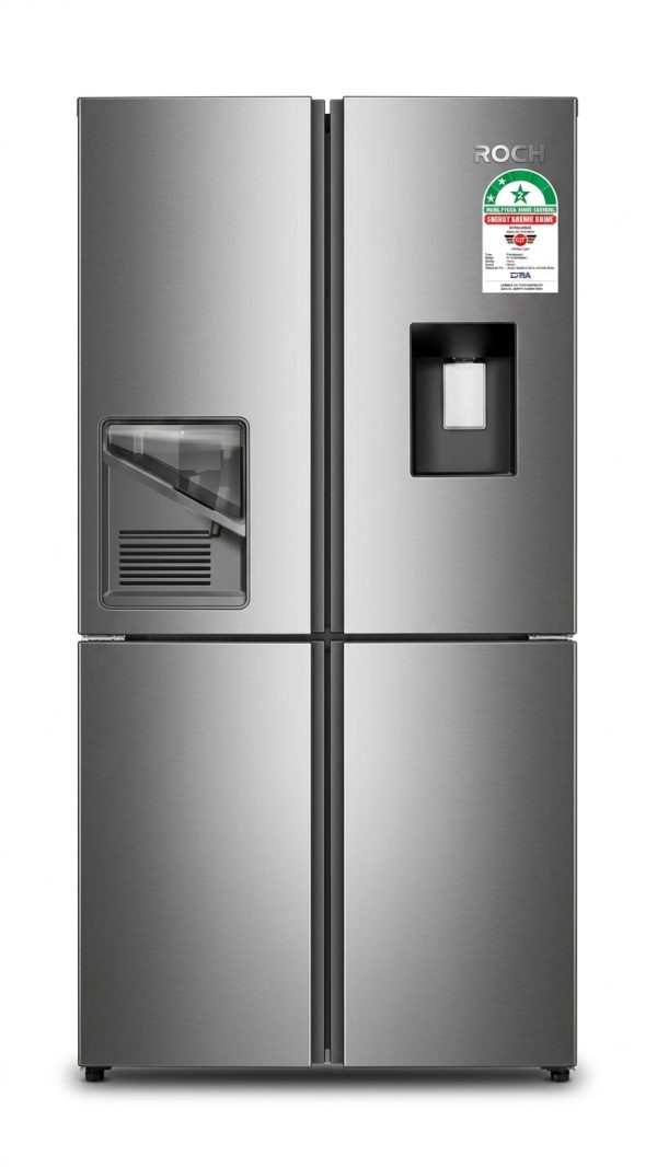 Roch RFR-525IWD4-I 420L Four-Door Side-by-Side Refrigerator with Water Dispenser – Stainless Steel