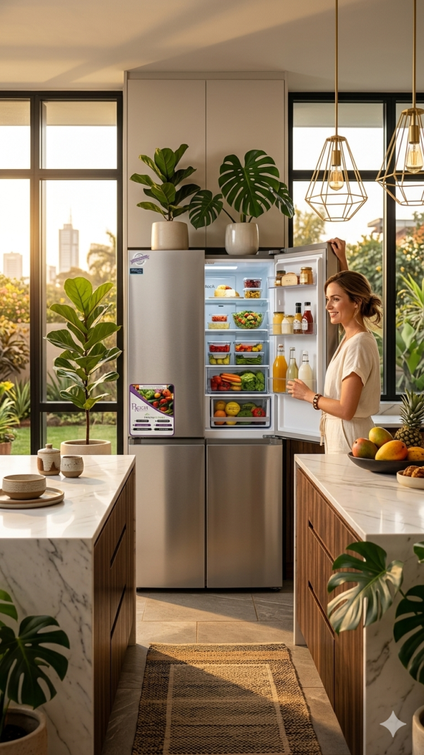Roch RFR-525IWD4-I 420L Four-Door Side-by-Side Refrigerator with Water Dispenser – Stainless Steel
