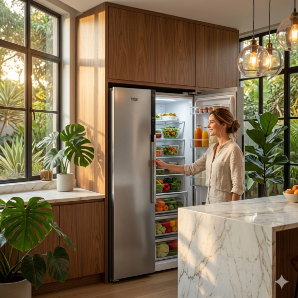 Beko BFF255 UK KE 429L Side-by-Side Fridge Freezer with Inverter Compressor & NeoFrost™ Technology – Inox