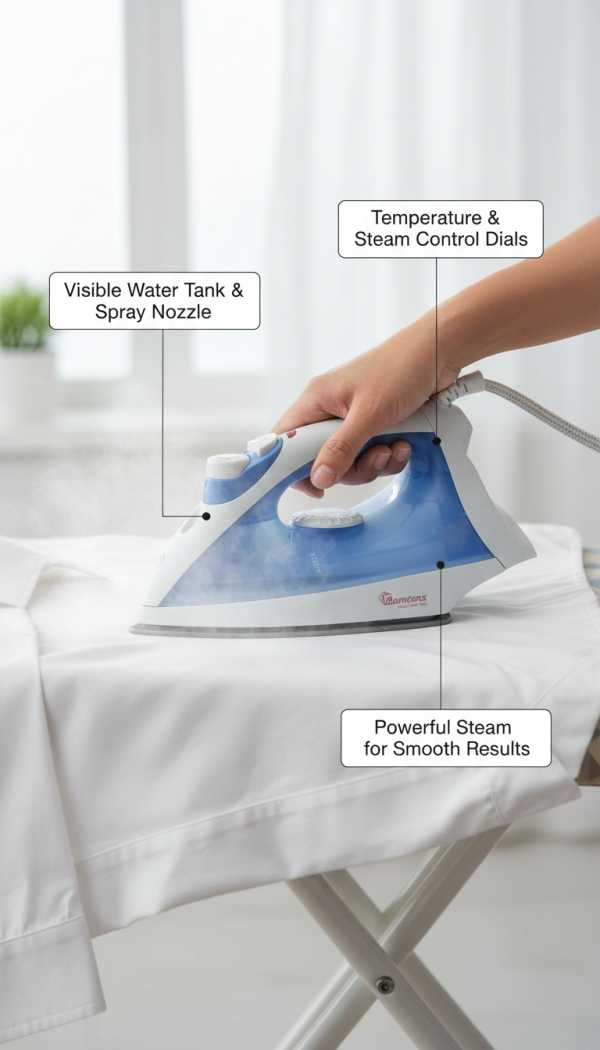 Ramtoms RM/201 Steam Iron 1200W, Blue Finish - Effortless Wrinkle Removal