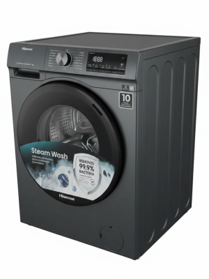 Hisense WFKV1001T Washing Machine, 10.5kg, Steam Wash, Graphite, Removes 99.9% Bacteria