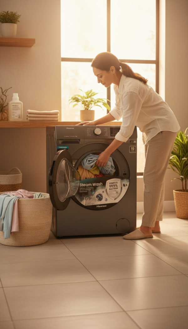 Hisense WFKV1001T Washing Machine, 10.5kg, Steam Wash, Graphite, Removes 99.9% Bacteria