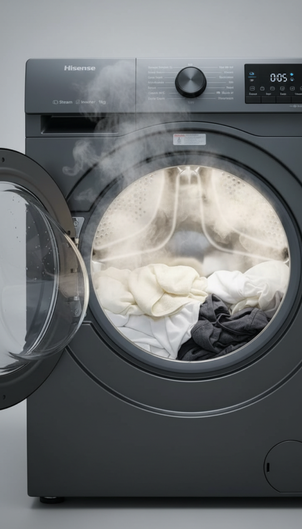 Hisense WFKV1001T Washing Machine, 10.5kg, Steam Wash, Graphite, Removes 99.9% Bacteria