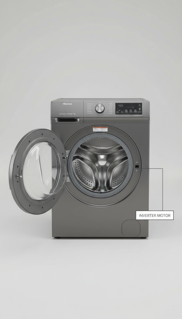 Hisense WFKV1001T Washing Machine, 10.5kg, Steam Wash, Graphite, Removes 99.9% Bacteria